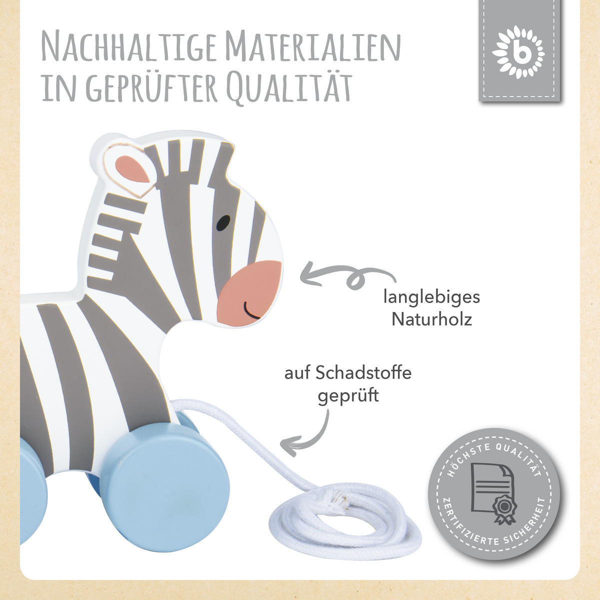 NACHZIEHSPIELZEUG Zebra Clara und Lara - - Weiß, Holz (5/21cm) - Bieco Spielwaren