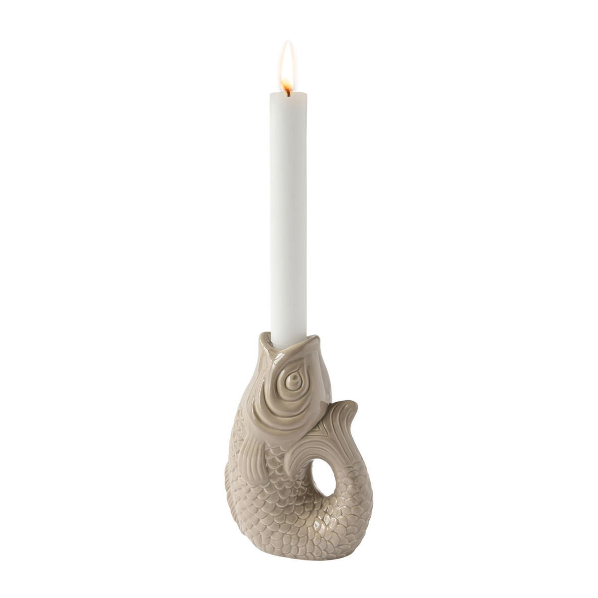 KERZENHALTER Monsieur Carafon S Fisch-Form, Steingut, Sandstone, H 16.2, - Beige, Stein (7/17/12cm) - Gift Company