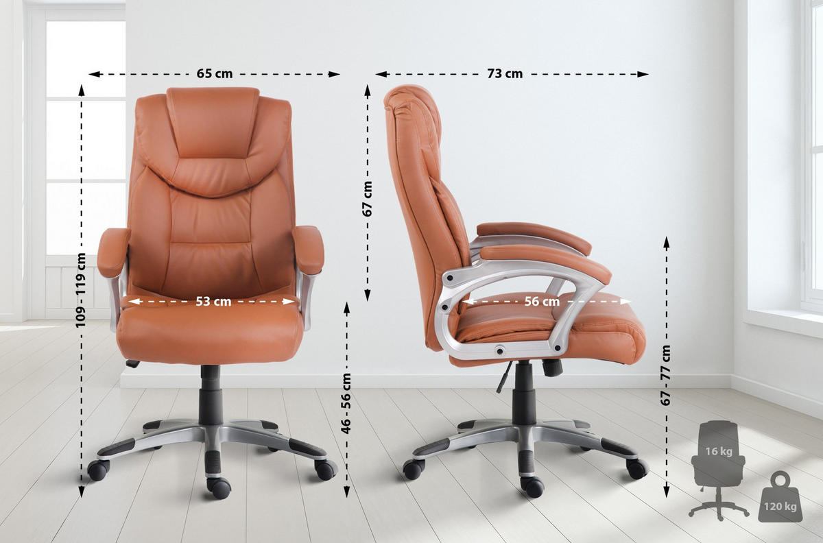 CHEFSESSEL Lederlook Hellbraun - Hellbraun/Grau, Kunststoff/Textil (65/109/73cm) - CLP