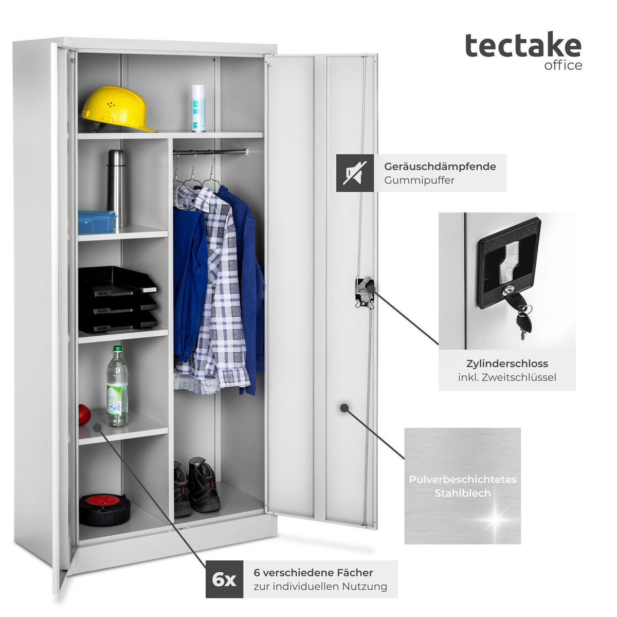 SPIND ,180 x 80 x 40 cm,grau - Grau, Metall (40/180/80cm) - tectake