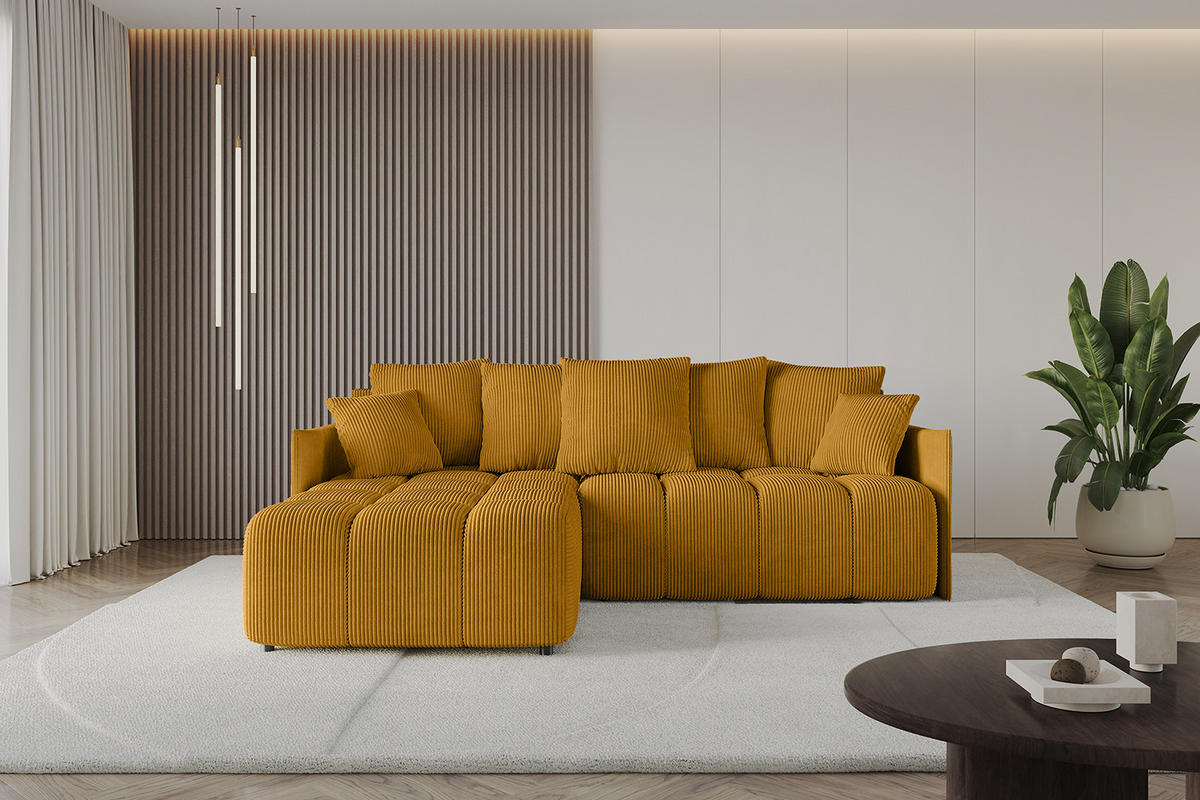 ECKSOFA Ottomane links LONLI-L 251x189x68 Currygelb Cord - Currygelb, Holzwerkstoff/Kunststoff (251/189cm) - ALTDECOR