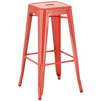 BARHOCKER Metall rot - Eukalyptusholzfarben/Rot, Metall (43/76/43cm) - CLP