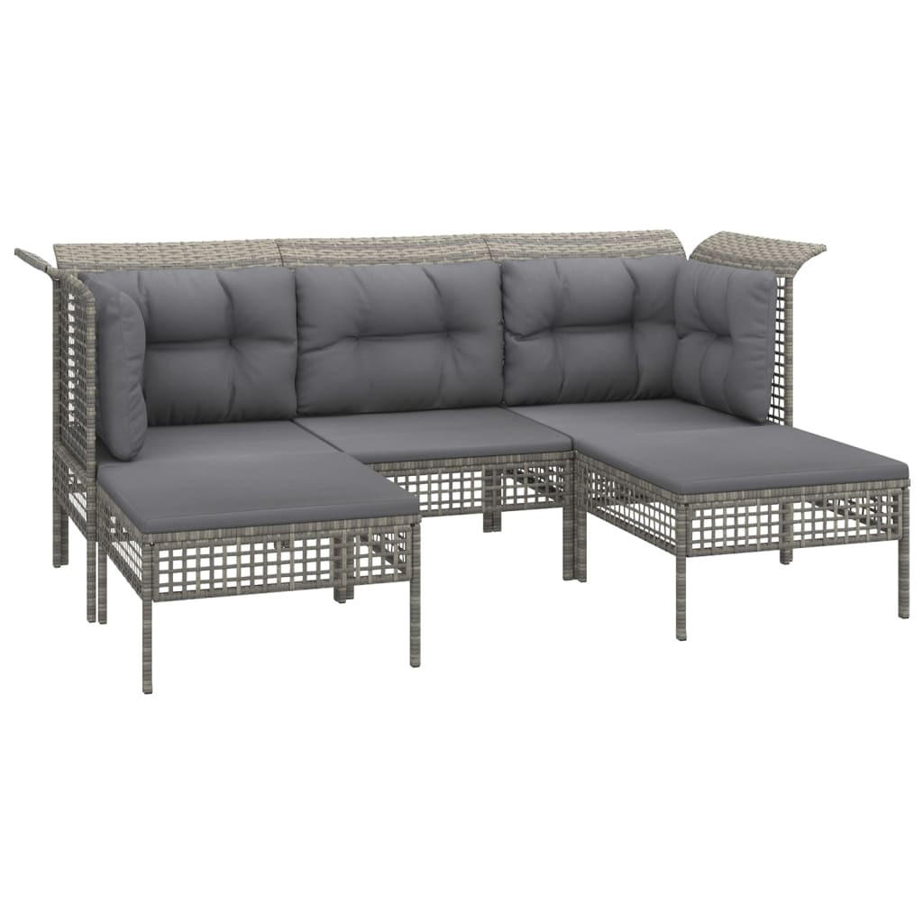 LOUNGEGARNITUR mit Hocker und Sofa, 185 cm, aus Poly Rattan, Grau, 5-teiliges Set - Grau, Kunststoff - vidaXL