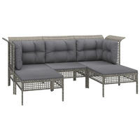 LOUNGEGARNITUR mit Hocker und Sofa, 185 cm, aus Poly Rattan, Grau, 5-teiliges Set - Grau, Kunststoff - vidaXL
