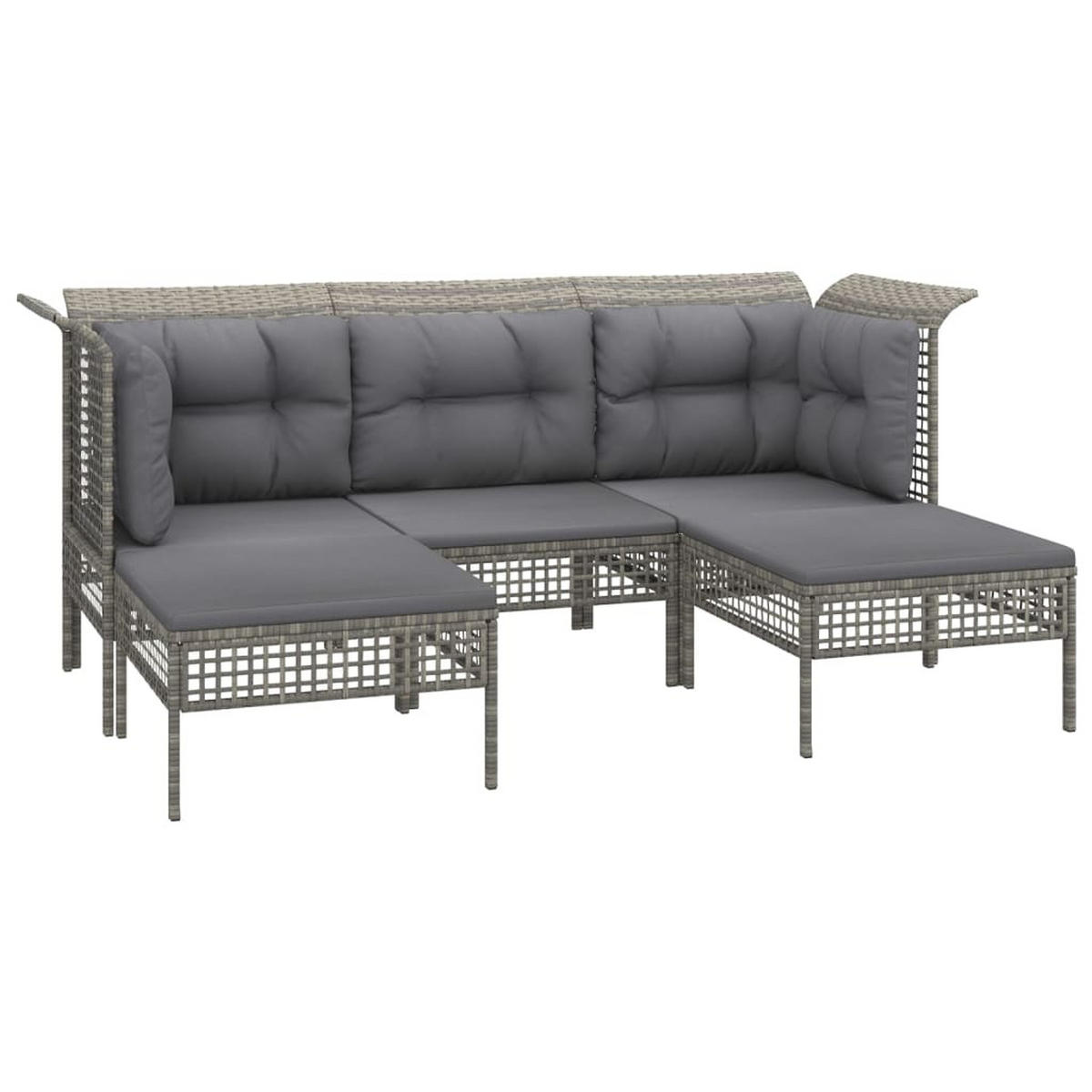 LOUNGEGARNITUR mit Hocker und Sofa, 185 cm, aus Poly Rattan, Grau, 5-teiliges Set - Grau, Kunststoff - vidaXL