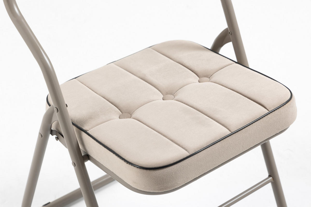 KLAPPSTUHL DE-36266 2er-Set mit gepolstertem Sitz Khaki - Sandfarben, Metall (47/80/46cm) - ComfortXL