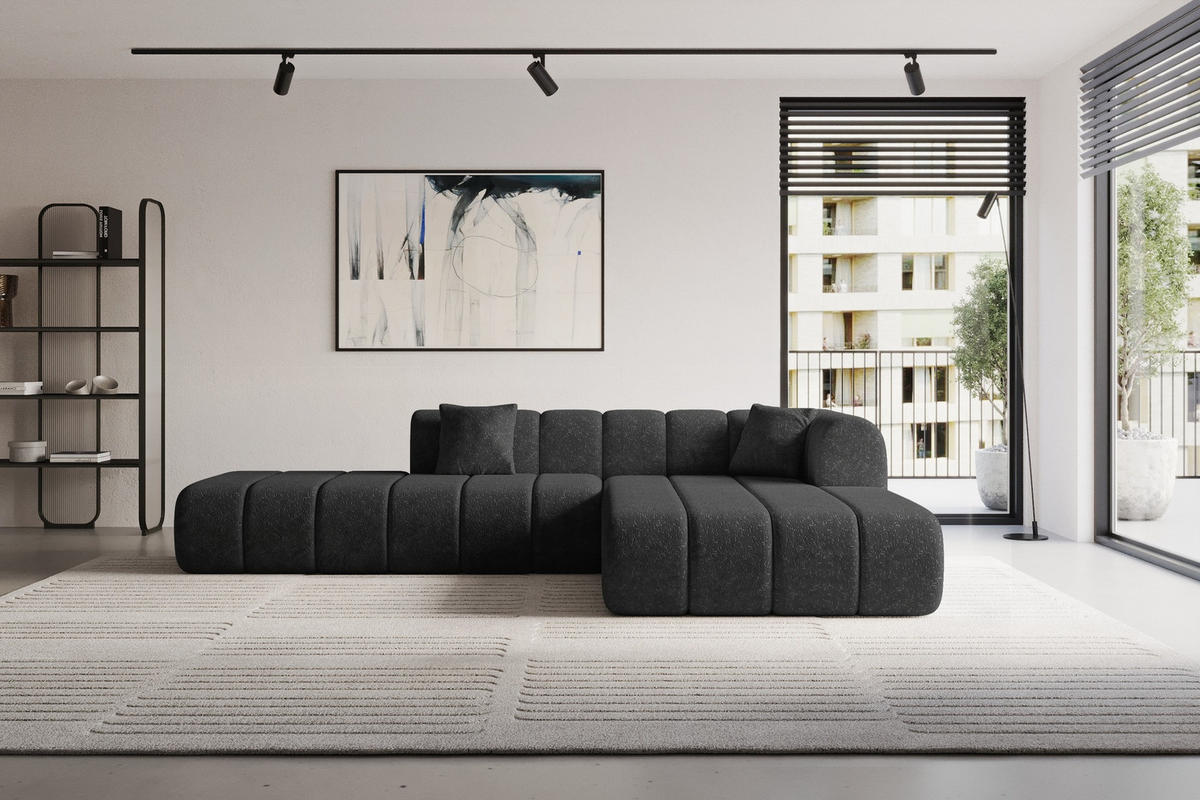 ECKSOFA Ottomane Rechts BILA-L 289x176x71 Schwarz Chenille - Schwarz, Holzwerkstoff/Kunststoff (289/176cm) - ALTDECOR