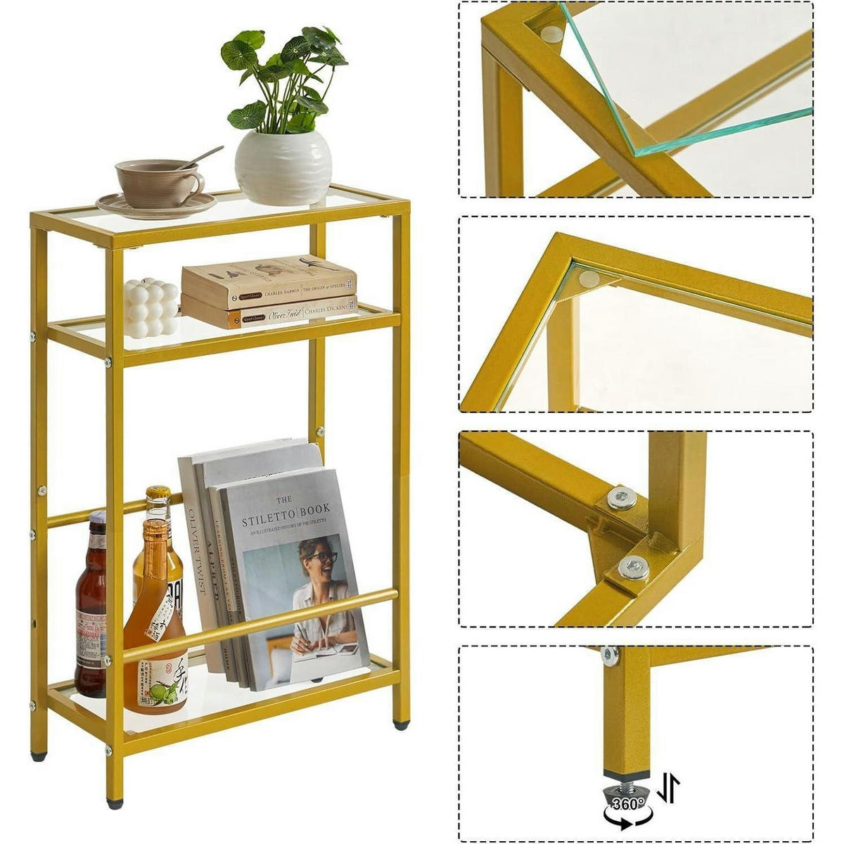BEISTELLTISCH Goldfarben Glas 3 Etagen - Gelb, Metall (18/40/62cm)