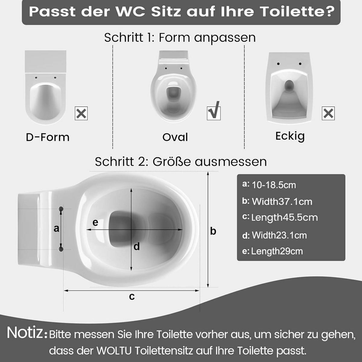 TOILETTENDECKEL mit Absenkautomatik, 175 kg belastbar - Schwarz/Weiß, Kunststoff (37/3.4/45cm) - Woltu