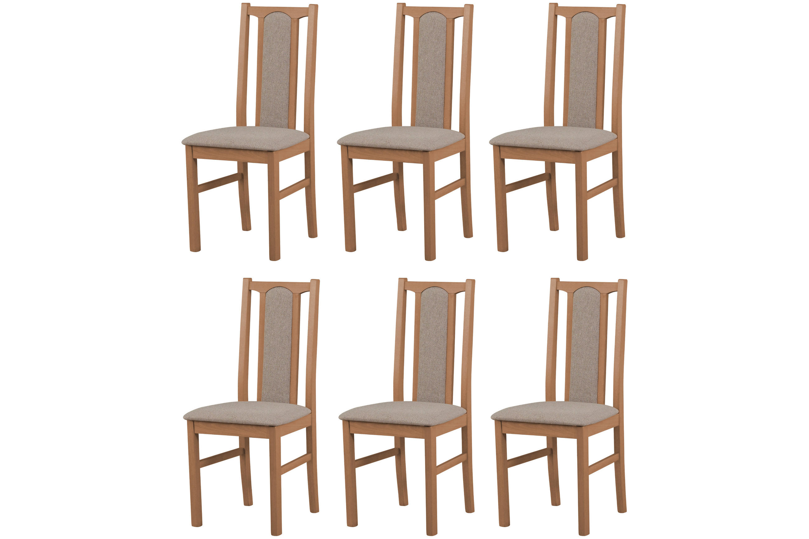 STUHL KOLGA (6er Set) - Hellbraun/Graubraun, Holz (43/94/40cm) - Leaf Design