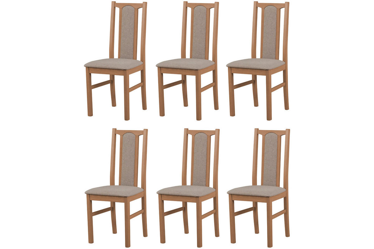 STUHL KOLGA (6er Set) - Hellbraun/Graubraun, Holz (43/94/40cm) - Leaf Design