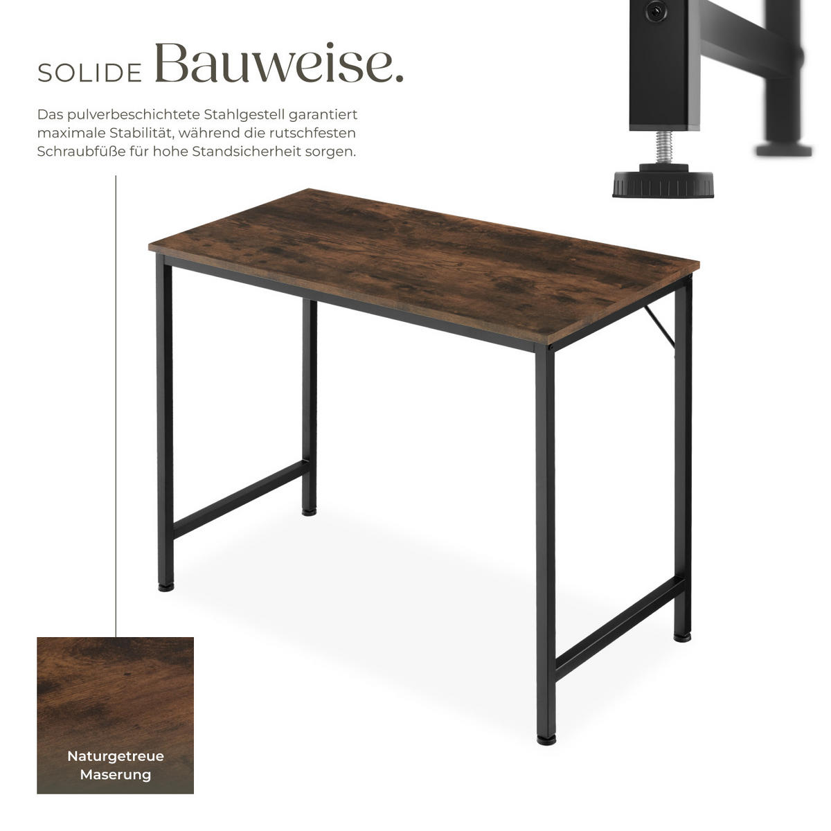 SCHREIBTISCH Jenkins, Höhe 75, 5 cm, Industrial Holz dunkel, rustikal - Rostfarben, Holzwerkstoff (50/80/75.5cm) - tectake