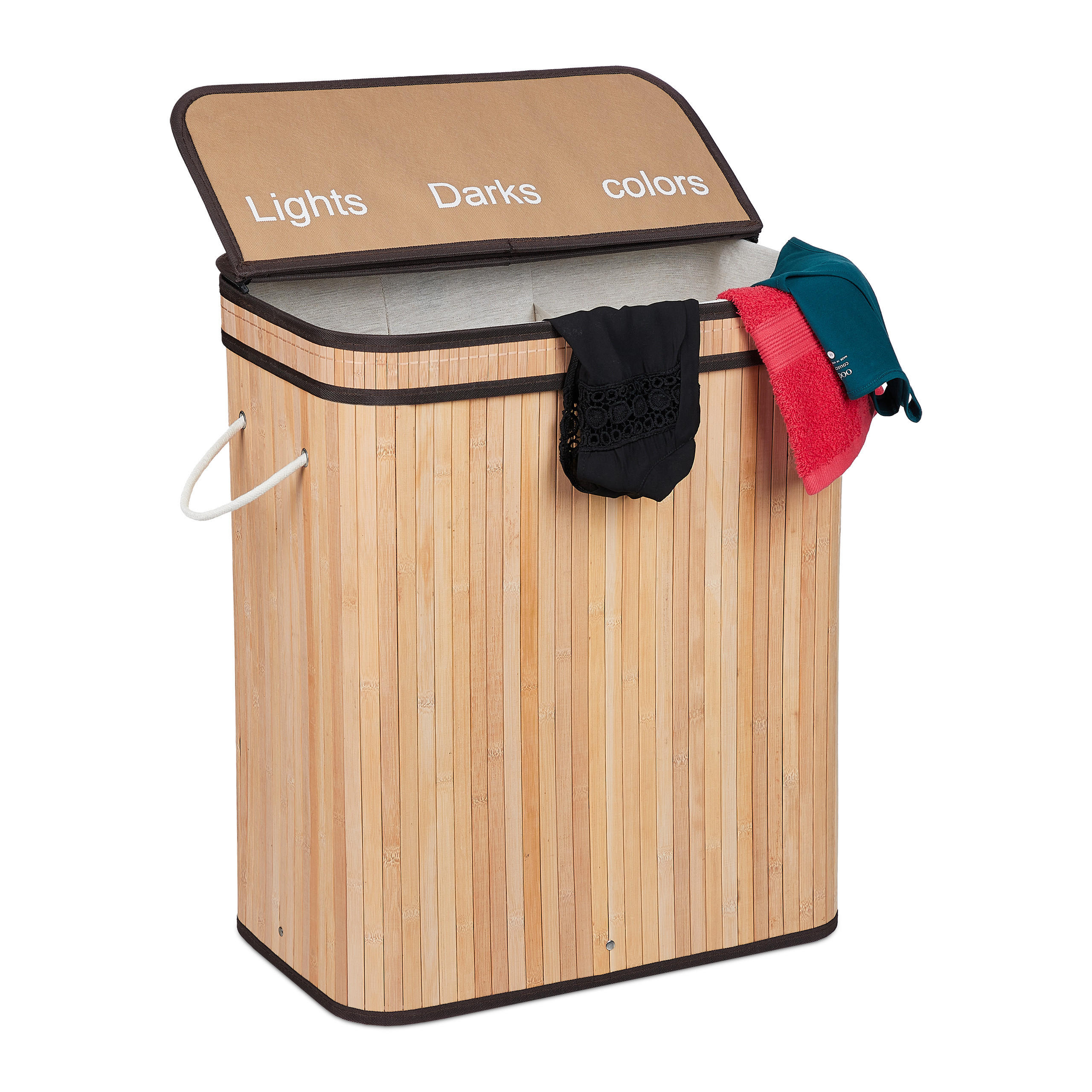 LINZINAR Wäschekorb Mit 3 Taschen & Bügelbrett – Rollbar, Abschließbare Räder, Schwarz, 80x40x77 Cm