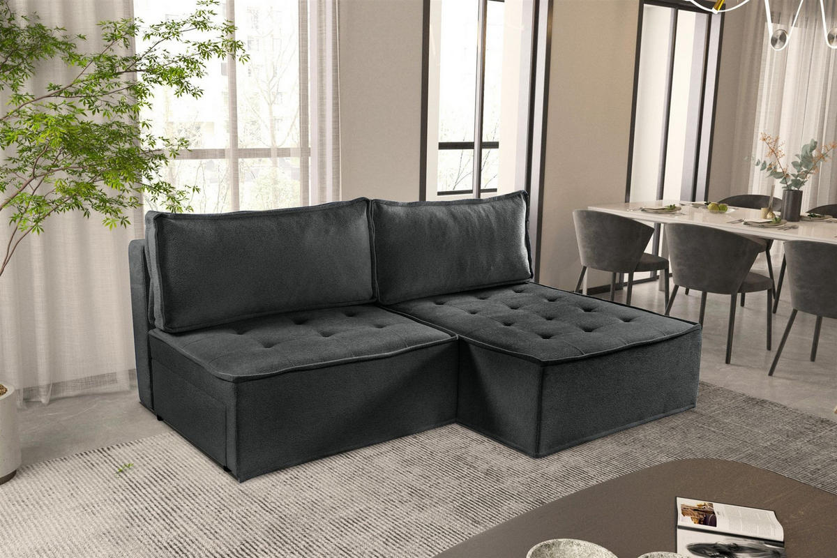 ECKSOFA Schlafsofa Amalia In Raven - Anthrazit, Holzwerkstoff/Textil (200/140cm) - Fun Möbel
