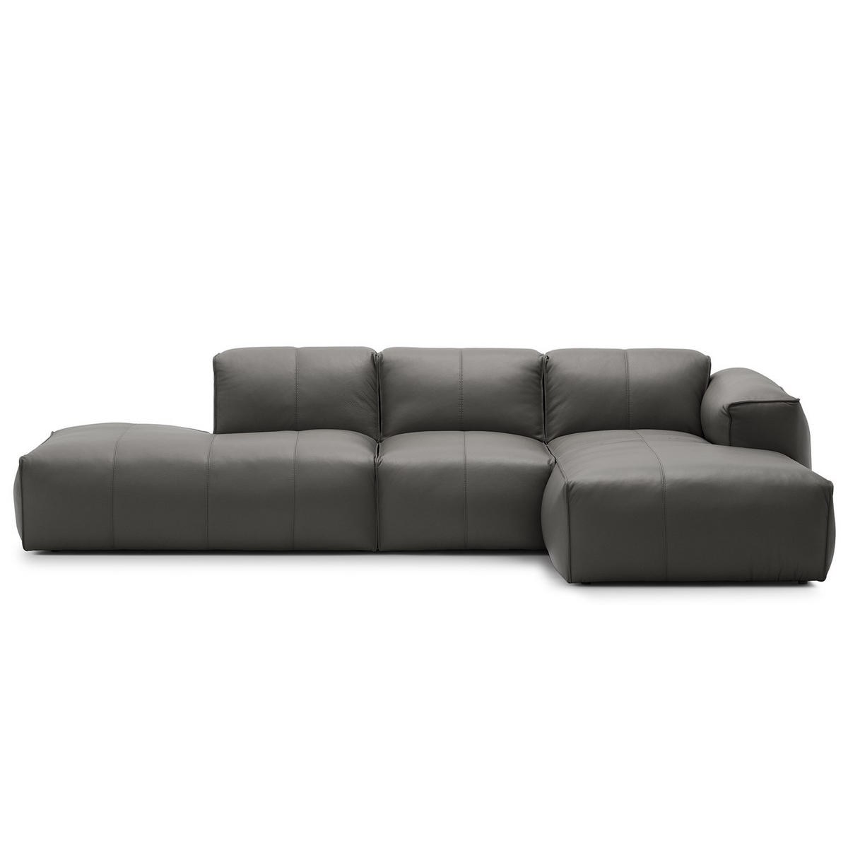 ECKSOFA mit Chaiselongue - Schwarz/Grau, Leder/Kunststoff (290/173cm) - home24
