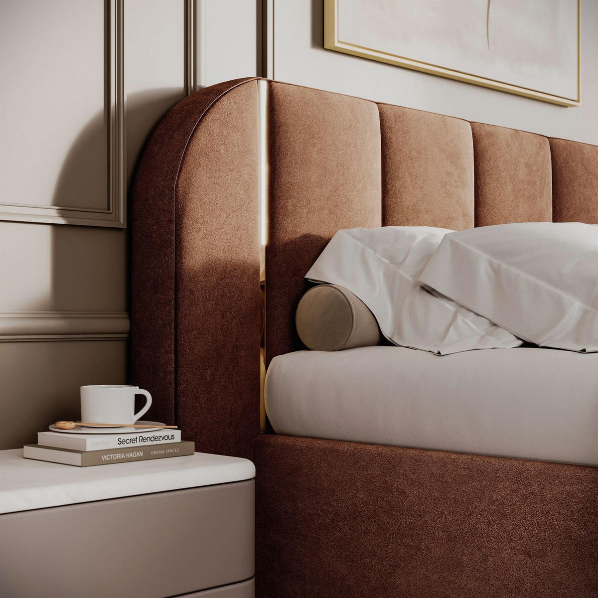 BETT AMARA GOLD 180x200 gepolstert mit Stauraum und Lattenrost, Royal Velvet 198 - Braun, Textil (180/200cm) - Lookway