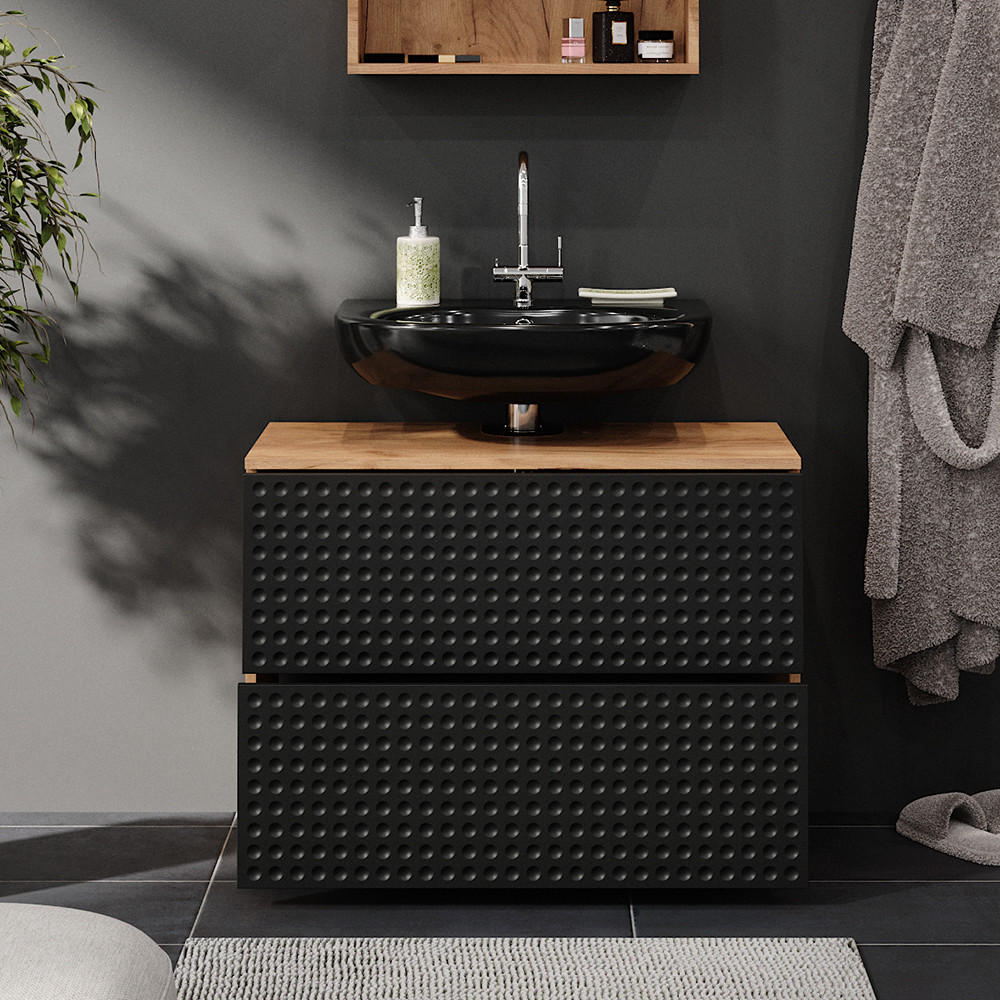 WASCHBECKENUNTERSCHRANK Irma Anthrazit gepunktet 80 cm mit 2 Schubladen - Anthrazit, Holzwerkstoff (80/58.6/41cm) - Vicco