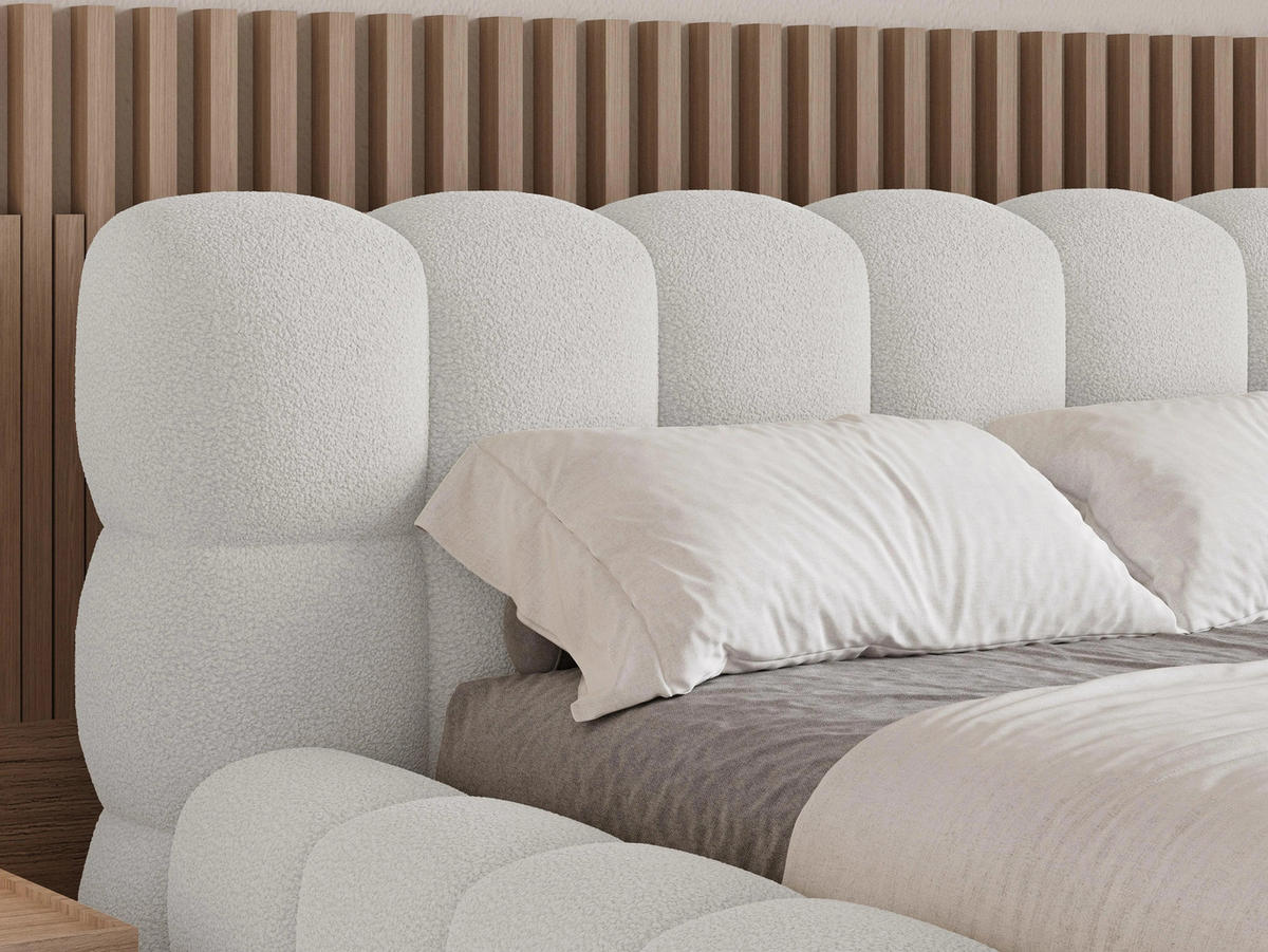 POLSTERBETT Verona 180x200 cm mit stabilem Metallrahmen, Bettkasten, Lattenrost und markantem Kopfteil - Bouclé Weiß - Weiß, Textil/Metall (180/200cm) - Chilly