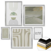 WANDBILDER 5er Set - 50x50 cm & 20x30 cm & 40x60 cm Silberner Rahmen - Geometrische Pflanzenmuster - Silberfarben, Kunststoff (40/60cm) - ArtPrintCave
