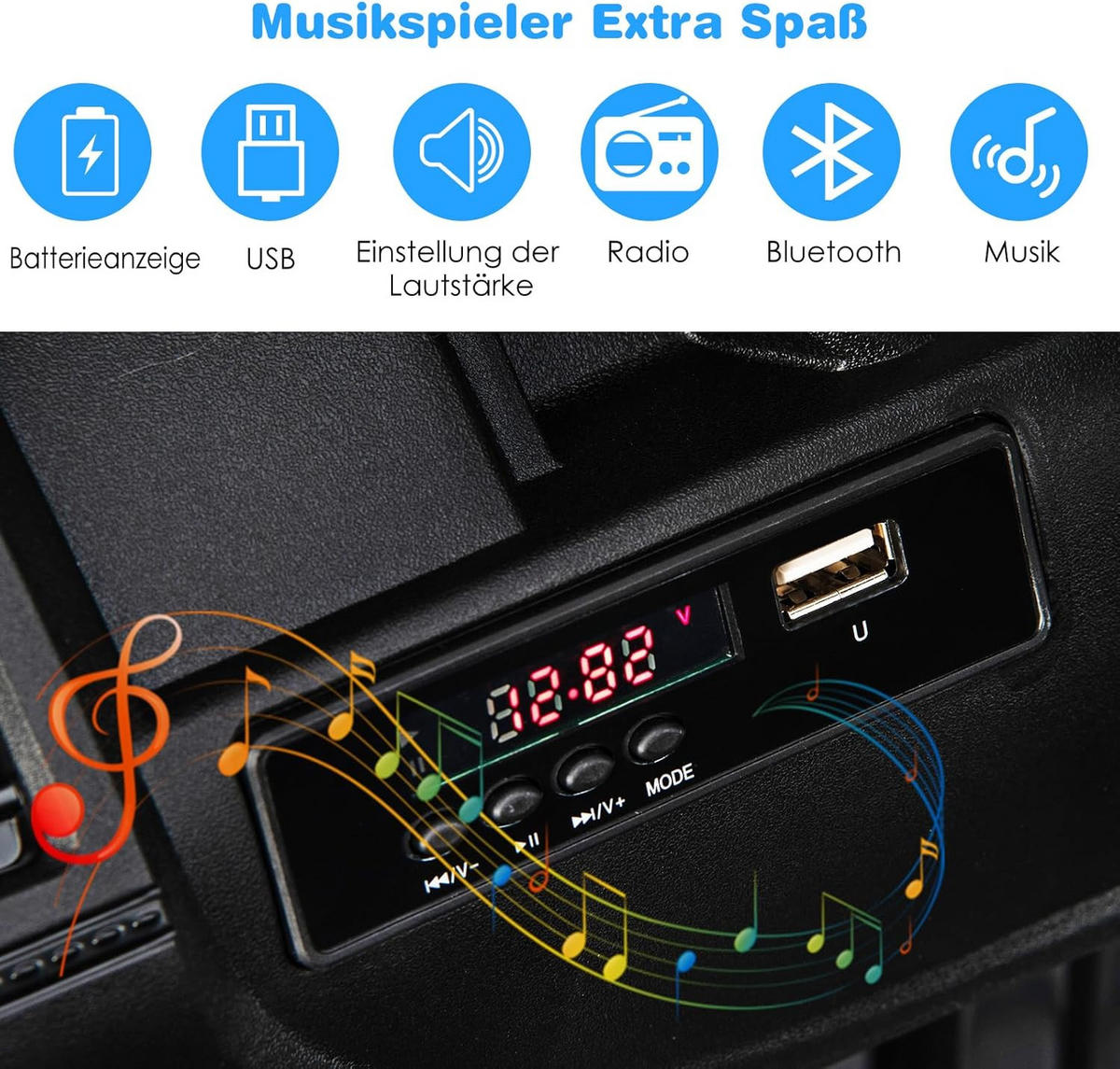 ELEKTROAUTO 12V Kinder Schwarz - Schwarz, Kunststoff (72/67/112cm) - COSTWAY