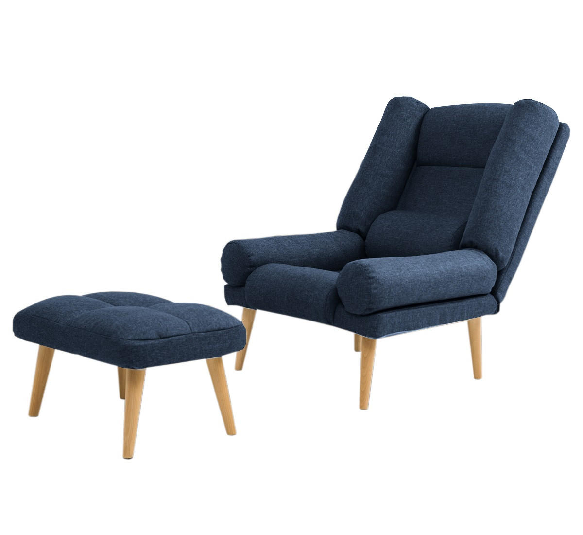 SESSEL Lola mit Fußhocker Rückenlehne 5-stufig einstellbar, dunkelblau - Dunkelblau, Holz/Kunststoff (75/100/60cm) - Margaret Hadas24