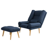 SESSEL Lola mit Fußhocker Rückenlehne 5-stufig einstellbar, dunkelblau - Dunkelblau, Holz/Kunststoff (75/100/60cm) - Margaret Hadas24