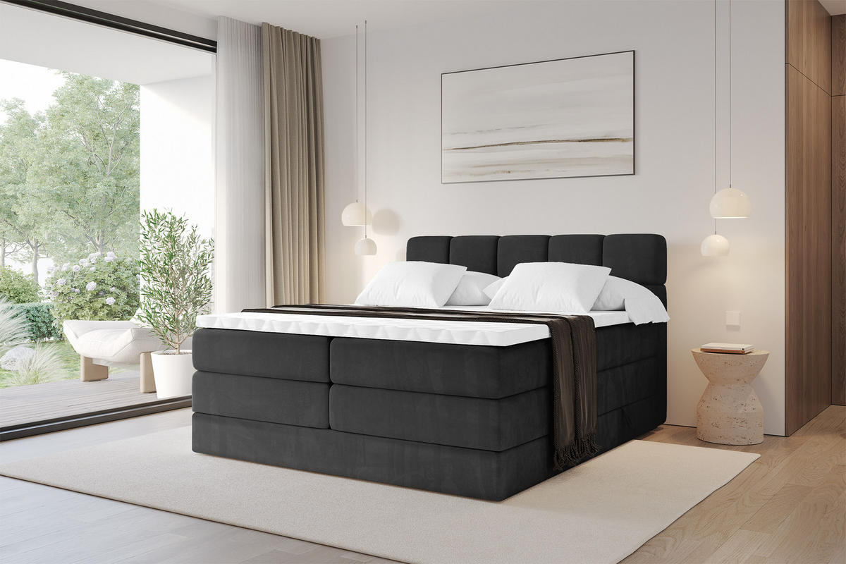 BOXBETT mit Matratze H3/H4 - FAMA KING - 180x200 cm Schwarz Casablanca - Schwarz, Holzwerkstoff (180/200cm) - ALTDECOR