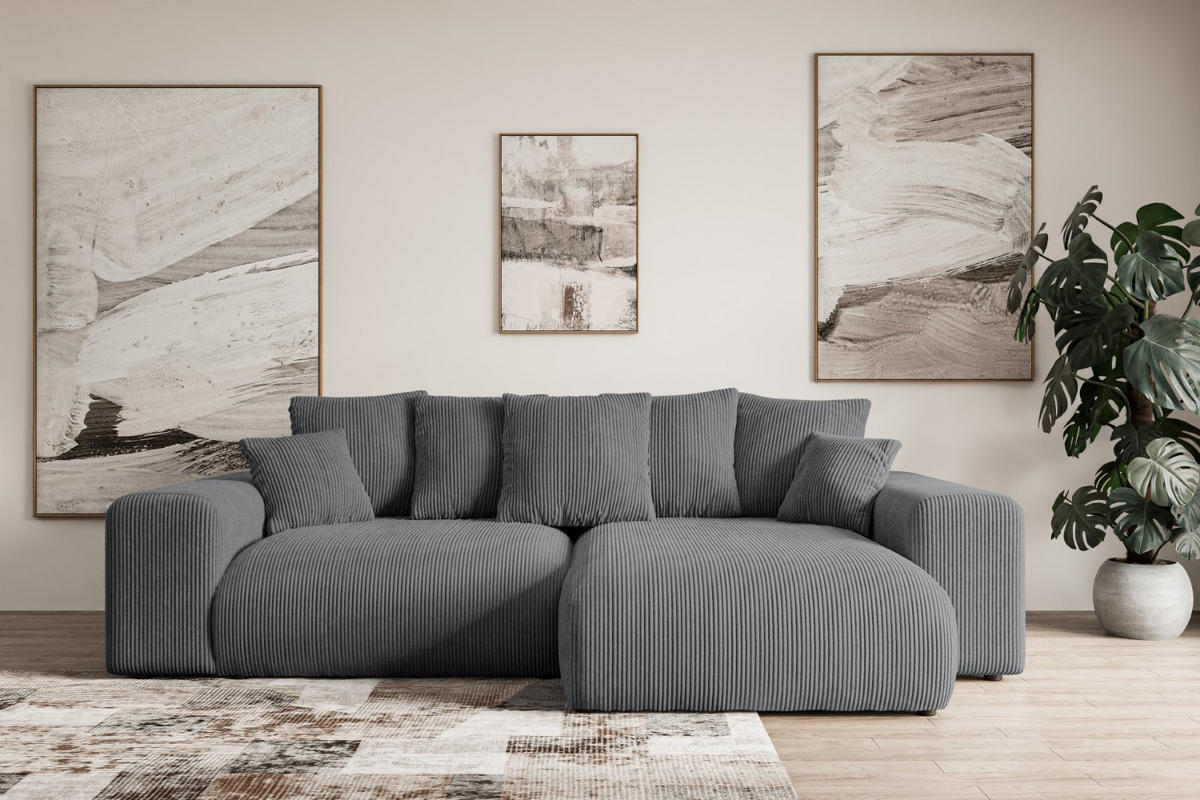 ECKSOFA Ottomane rechts ESKAR-L 266x176x84 Dunkelgrau Cord - Dunkelgrau/Schwarz, Holzwerkstoff/Kunststoff (176/266cm) - ALTDECOR