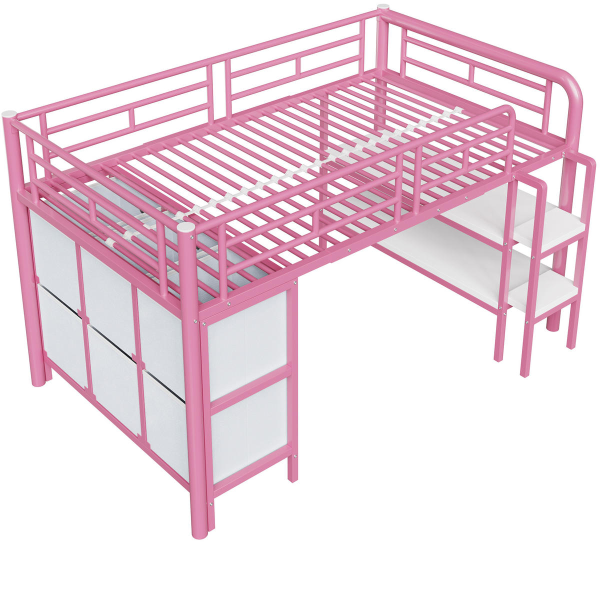 HOCHBETT aus MDF und Metall 90x200 cm Rosa mit Stauraum, breiten Stufen, Schubladen und Regalen - Rosa, Metall (90/200cm) - IVMEU