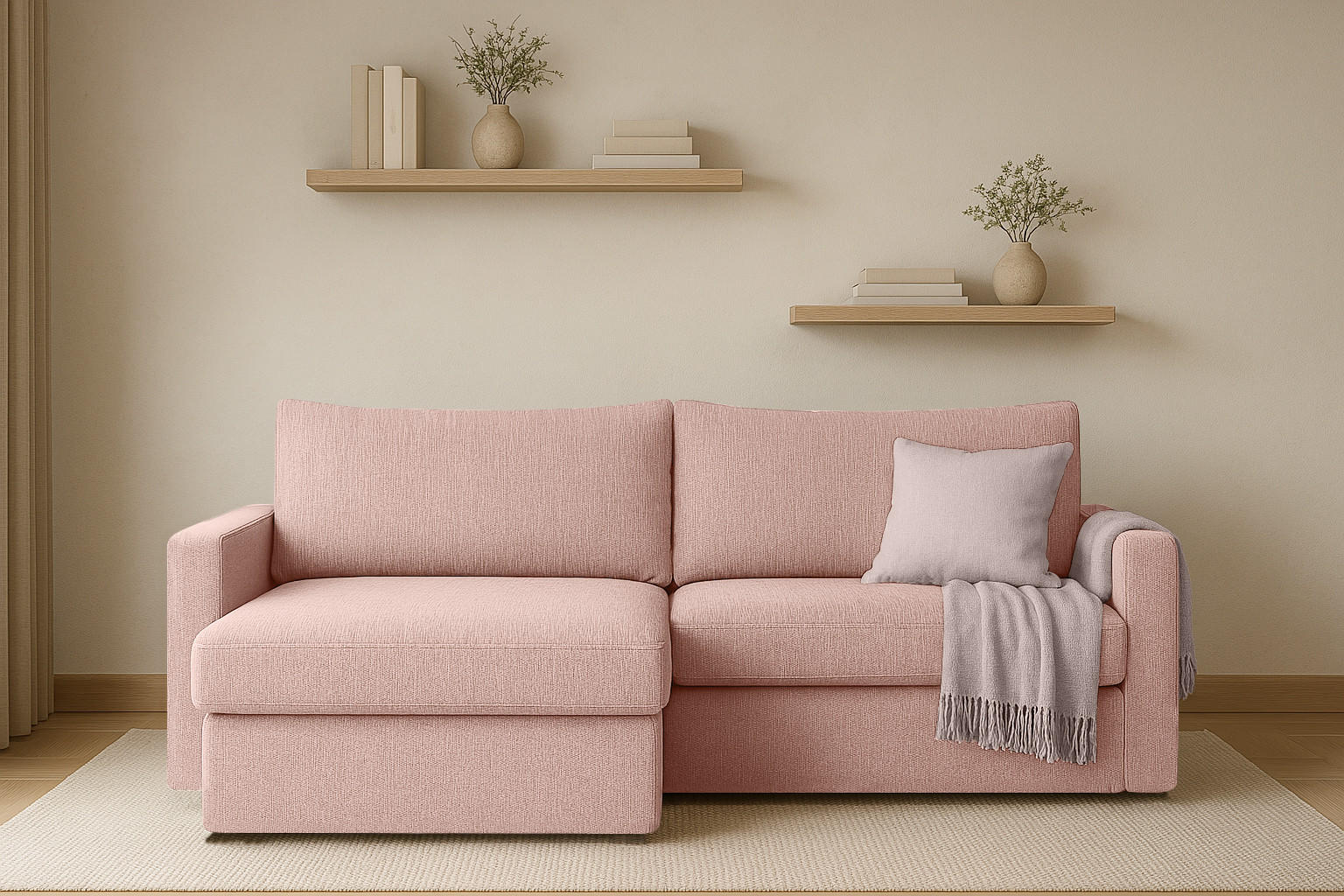 ECKSOFA Mit Schlaffunktion Und Bettzeugablage LUBEKA Stoff Faro Rosa Links - Rosa, Holz (140/147cm) - Kaiser Möbel