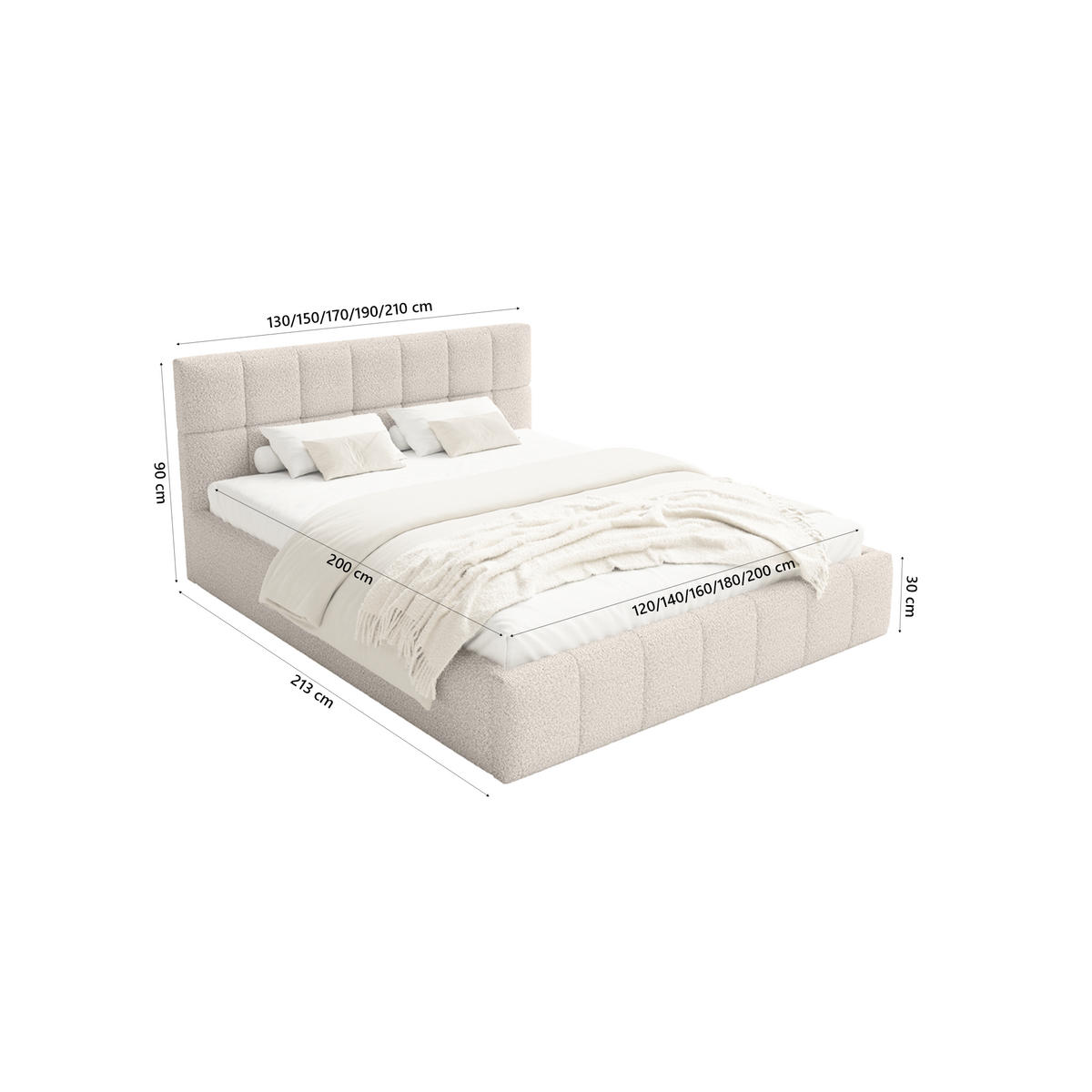 POLSTERBETT Moura 180x200 cm, Cremeweiß - Creme, Textil (180/200cm) - Fedve