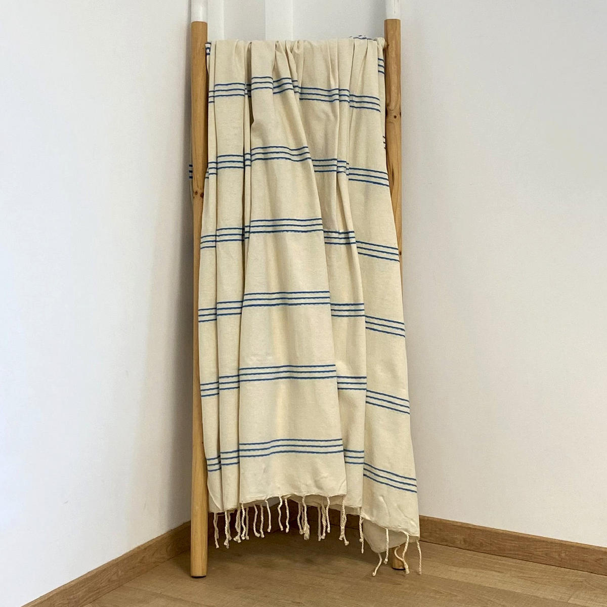 HAMMAMTUCH Traditionelle Calliope 100x200 190g/m² Ecru/Türkis - Hellblau, Textil (100/200cm) - LE COMPTOIR DE LA PLAGE