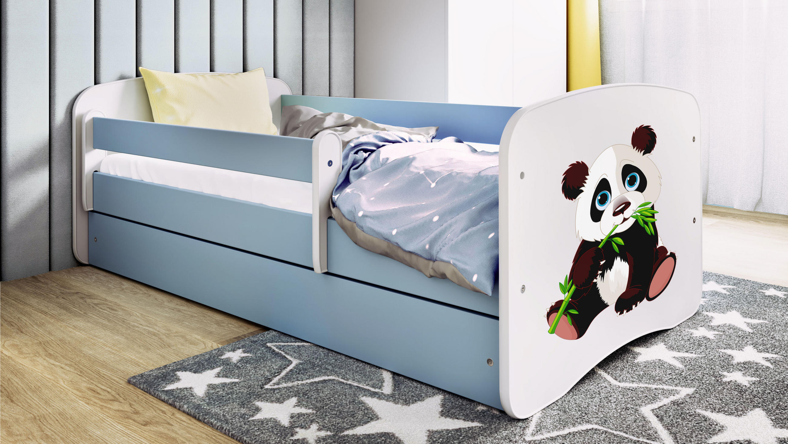 KINDERBETT Panda 2 mit Schublade und Matratze 140/70 - Blau, Holzwerkstoff (70/140cm) - RAUMHIRSCH FURNITURE