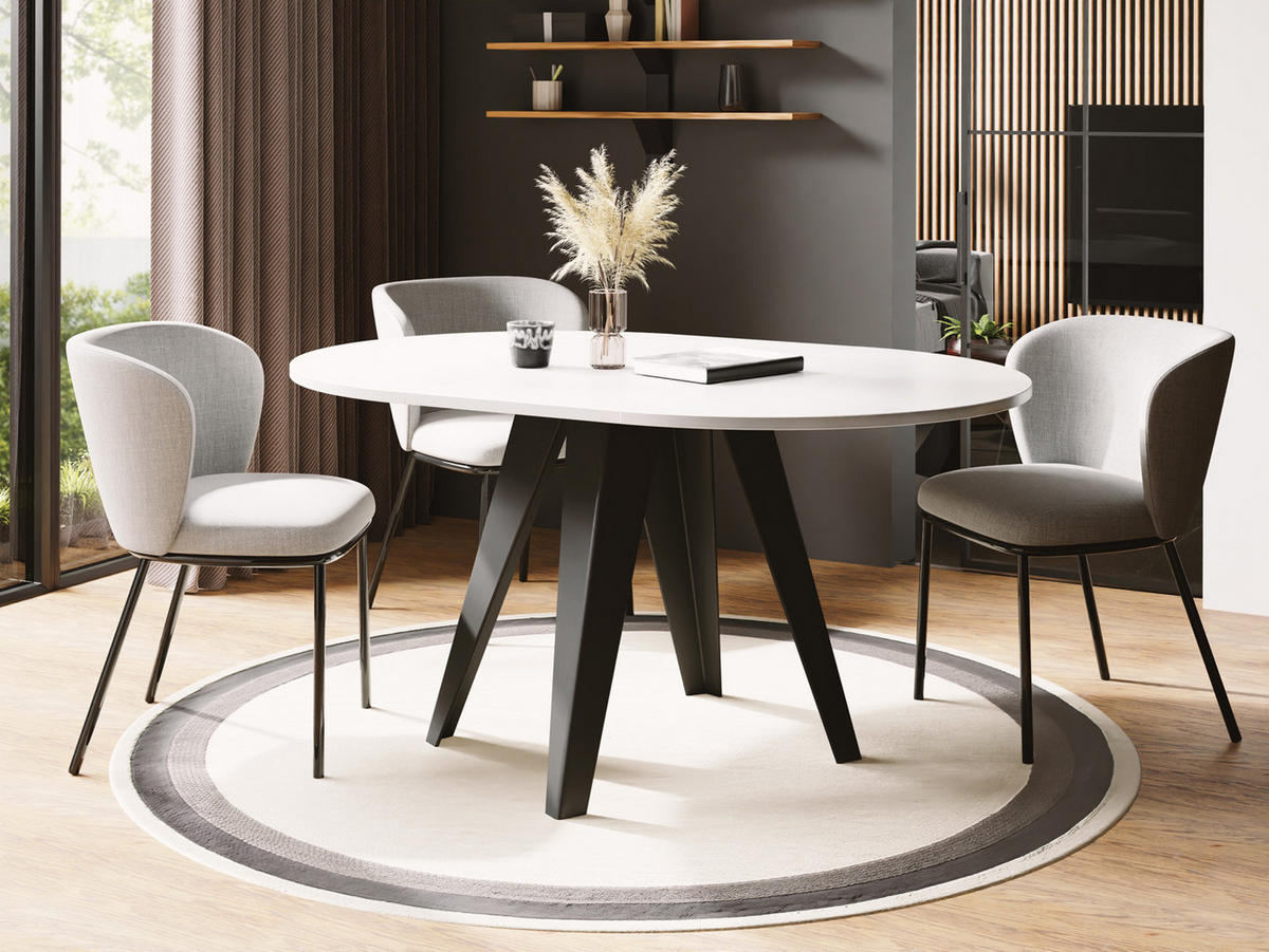 ESSTISCH Glory runder ausziehbarer, Weiß 100-140/100/76 cm - Schwarz/Weiß, Holzwerkstoff/Metall (100/100/76cm) - WFL GROUP