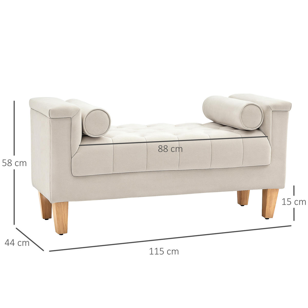 POLSTERBANK mit Chenille-Bezug, Armlehne, 115 x 44 x 58 cm Beige - Beige, Textil (44/58/115cm) - HOMCOM