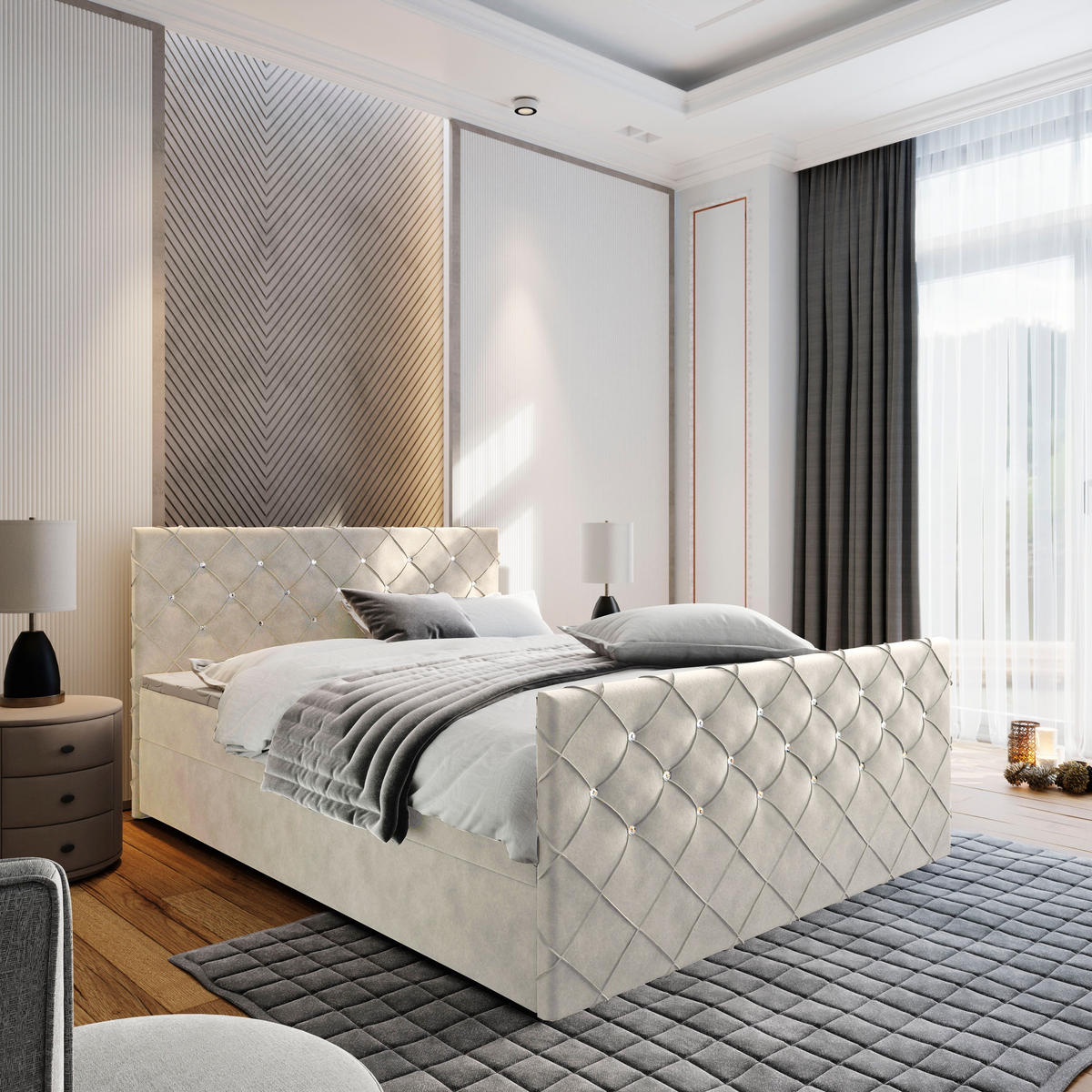 BOXBETT MANDI 160x200 cm mit Matratze und Topper - Beige - Beige, Holz (160/200cm) - MASSENO