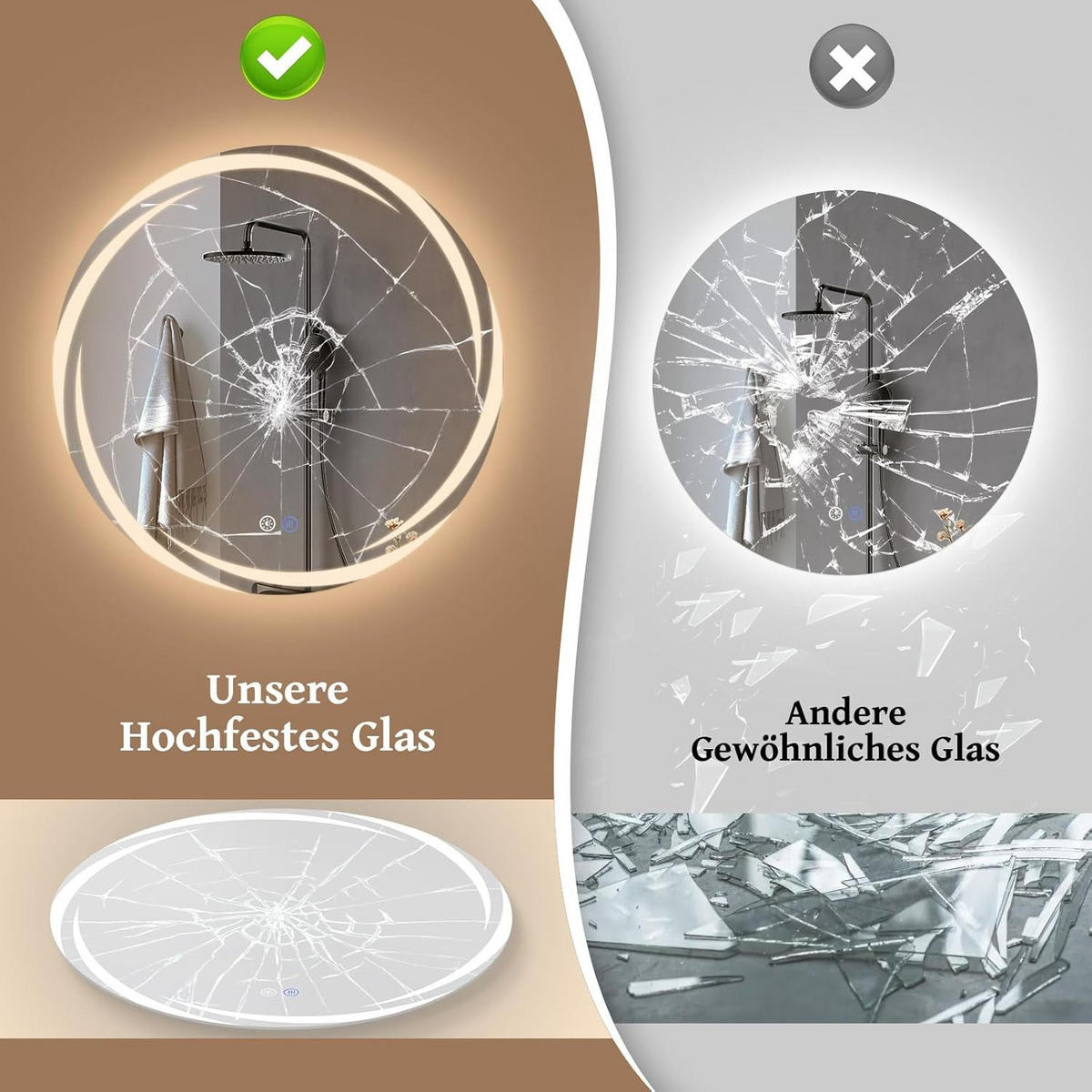 BADSPIEGEL Modernf Timo 50/50/2.4 cm - Alufarben, Glas/Metall (50/2.4/50cm) - ZMH