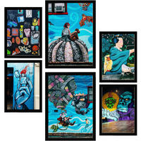 POSTER Set Mit 6 Türkisfarbenes Graffiti Blau Straßenkunst A3 & A4 Schwarzer Rahmen - Schwarz, Papier (29/3cm) - Nacnic