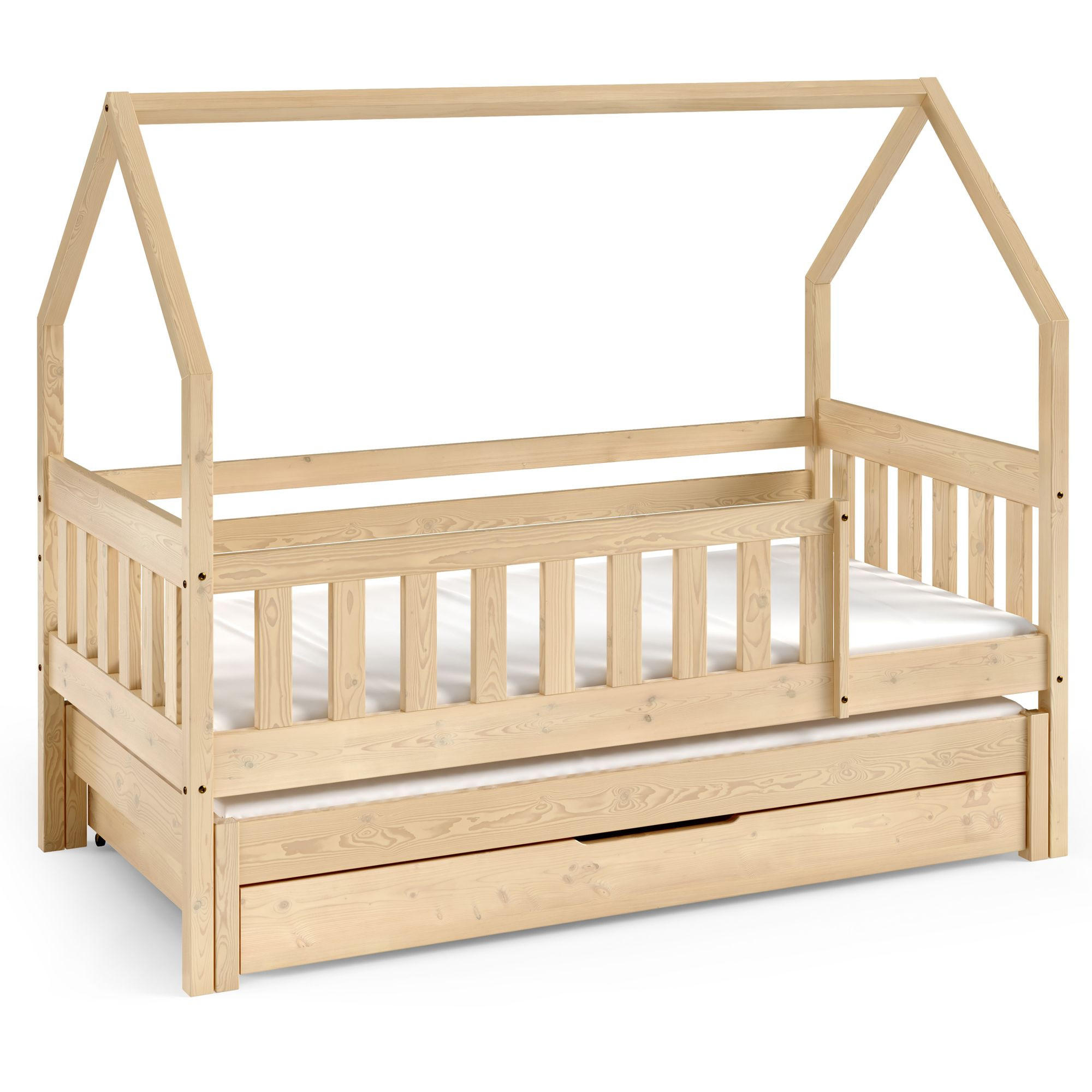 KINDERBETT Holzbett LUMBE, Hausform - Kieferfarben, Holz (80/160cm) - KONSIMO®