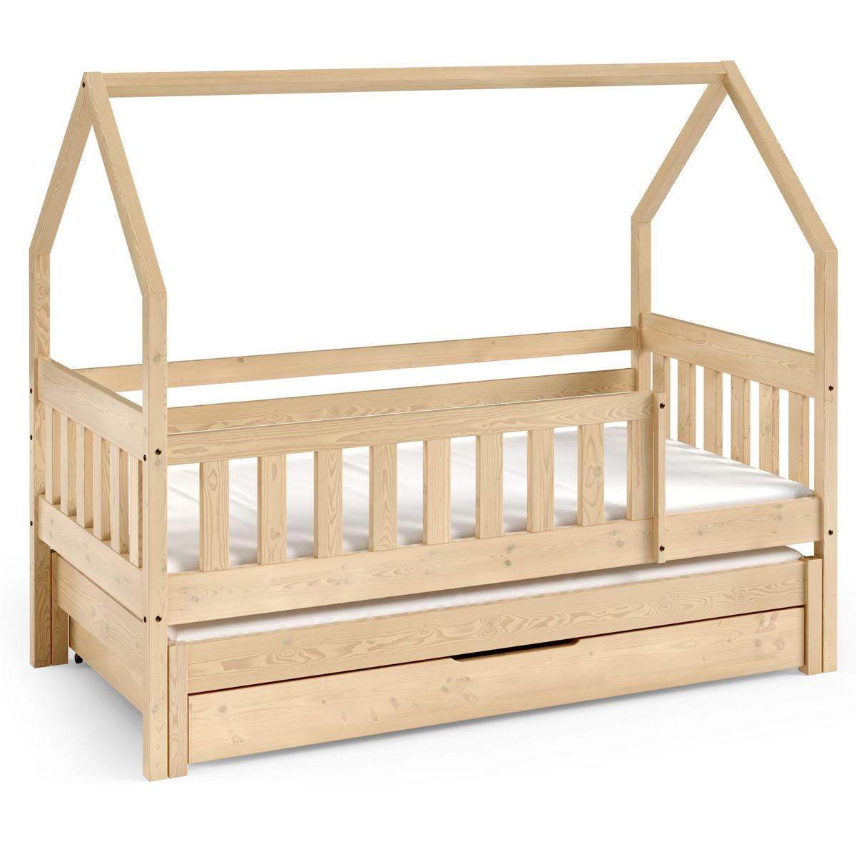 KINDERBETT Holzbett LUMBE, Hausform - Kieferfarben, Holz (80/160cm) - KONSIMO®