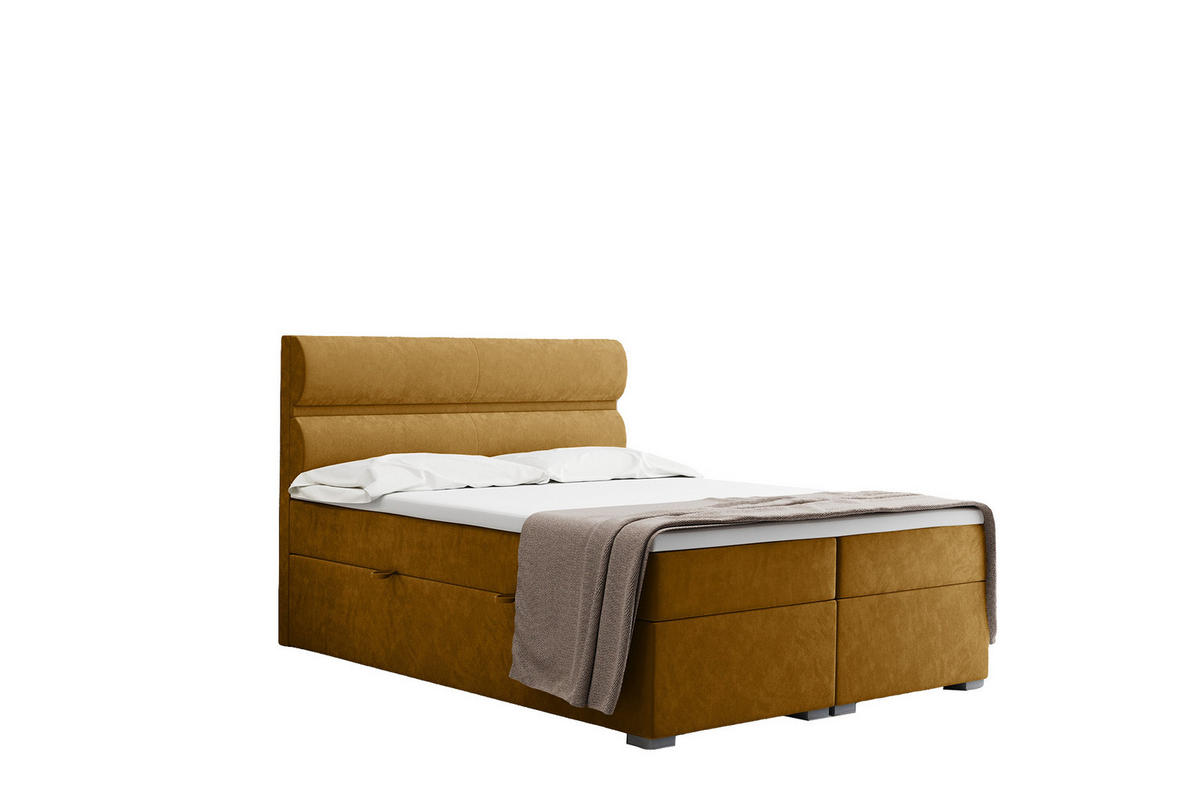 BOXBETT Mit Bettkasten, Matratze Und Topper VERA Stoff Riviera 140x200 cm Gelb H2-Pocket - Gelb, Holz/Holzwerkstoff - Kaiser Möbel