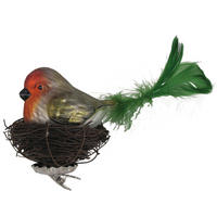 CHRISTBAUMSCHMUCK Vogel im Nest Grün 10cm (Glas / 1 Stk.) - Grün, Glas (8/10/8cm) - Krebs Glas Lauscha