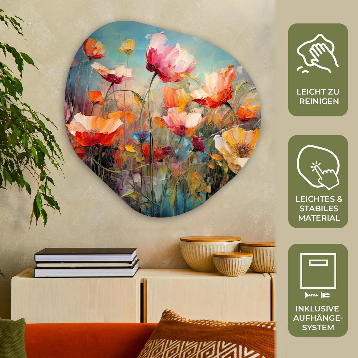 WANDBILD Blumen - Aquarell - Kunst - Botanisch - Natur 90x90 cm - Orange, Kunststoff (90/90cm) - MuchoWow