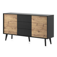 SIDEBOARD Saskatoon KSZ154 – Schwarz, Artisan-Eiche, Zweitürige - Schwarz/Eiche Artisan, Glas/Holzwerkstoff (154/83/39cm) - Komodee