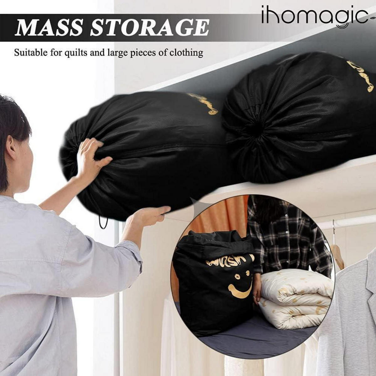 WÄSCHESACK 2-teiliges Set 120L 420D Nylon Schwarz - Schwarz, Textil (91.9/1.5/92cm)