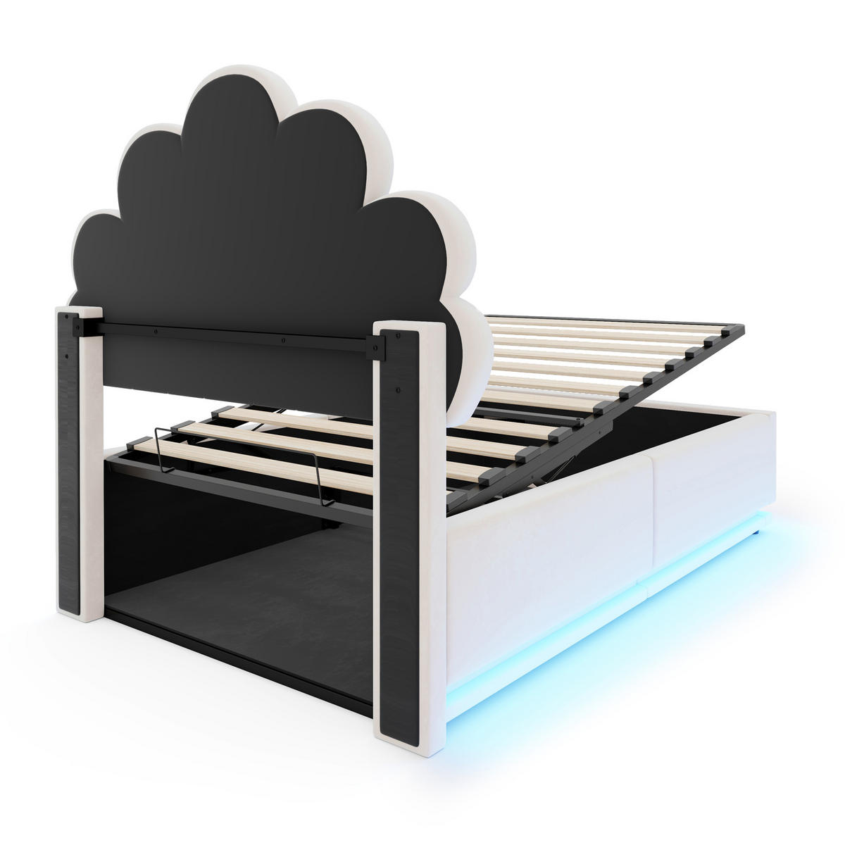 STAURAUMBETT 90/200 cm mit Blüten-Kopfteil und LED, DE-41667, in Beige - Beige, Metall (90/200cm) - ComfortXL