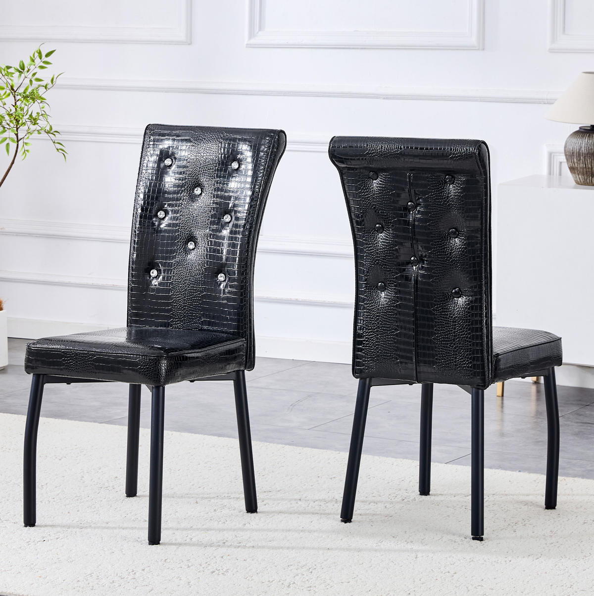 ESSZIMMERSTUHL 2er-Set Vintage PVC Schwarz mit Metallbeinen - Schwarz, Metall (42/101/61.7cm) - Meubliv