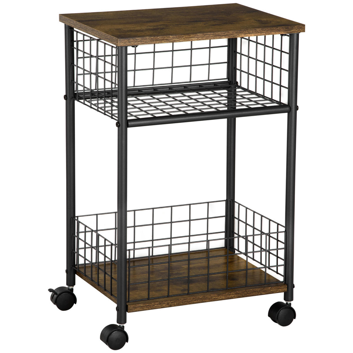 KÜCHENWAGEN, Spanplatte, Stahl, Rustikal-Braun - Braun, Kunststoff (30/62/40cm) - HOMCOM