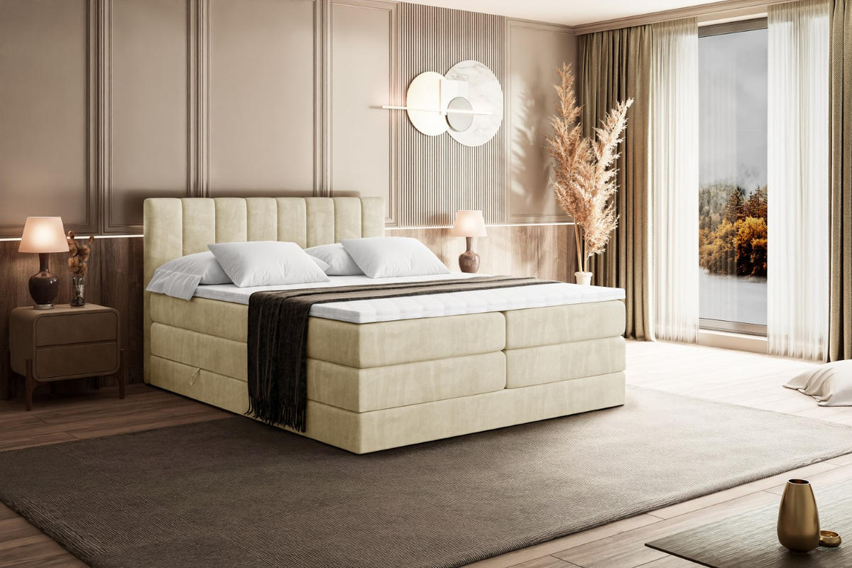 BOXSPRINGBETT OTTA KING - 200x200 - H3/H4 - Beige - Beige, Holzwerkstoff (200/200cm) - ALTDECOR