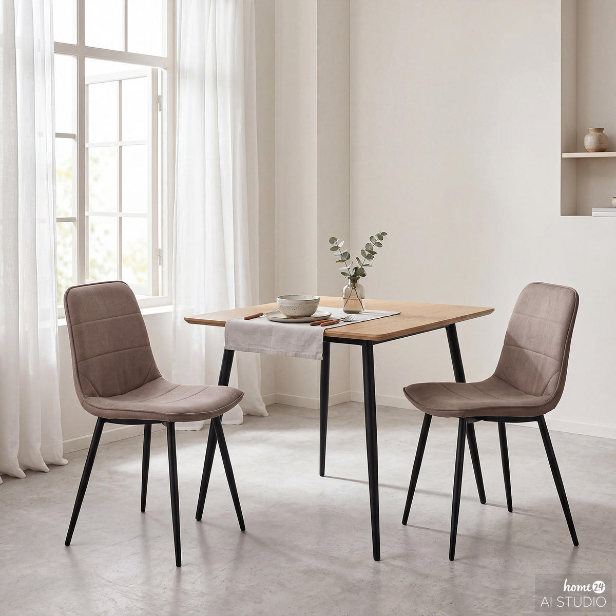 POLSTERSTUHL - 4er-Set - Taupe/Schwarz, Textil/Metall (47/84/52cm) - home24
